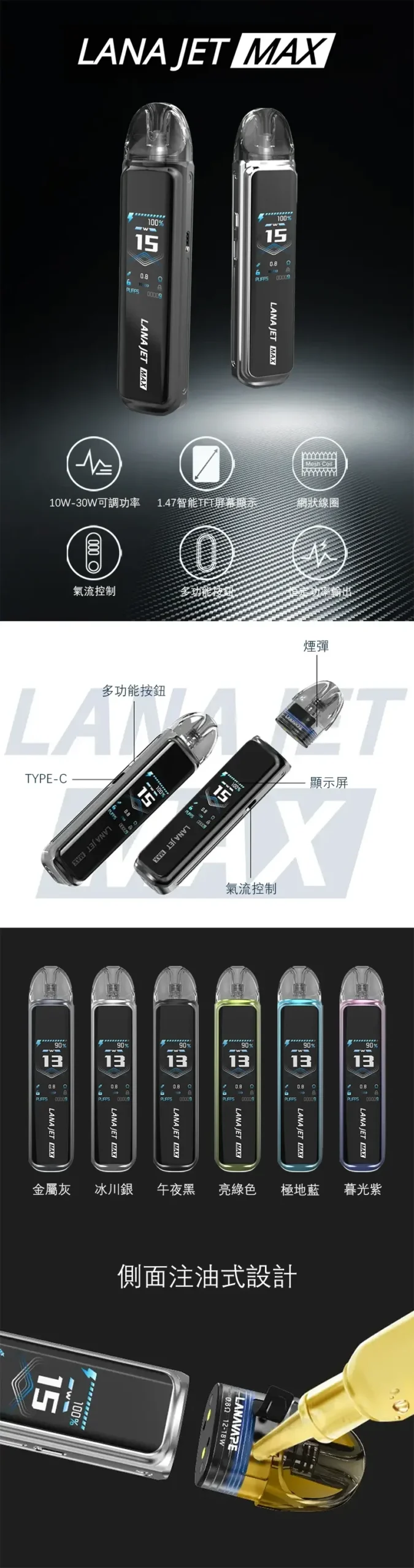 新款LANA主機-LANA-JET-MAX 30W注油式小煙套裝・RELX相容相應